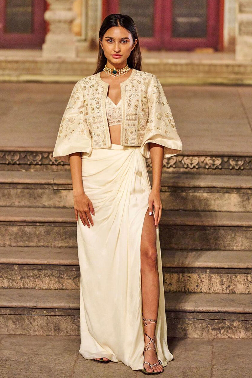 Mesnata Embroidered Skirt Set - Ivory, Ivory, image 1