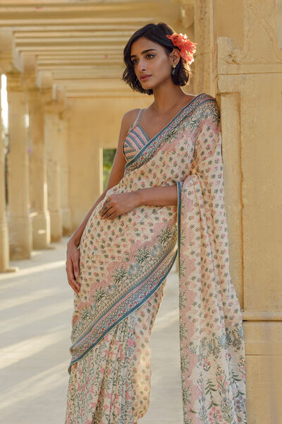 Desna Printed Silk Saree - Beige