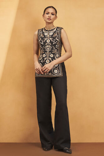 From The Wilderness Zardozi Embroidered Silk Pant Set - Black, Black, image 1