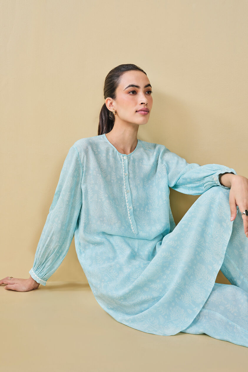 Tree Breeze Hand-block Printed Coord - Blue, Blue, image 8