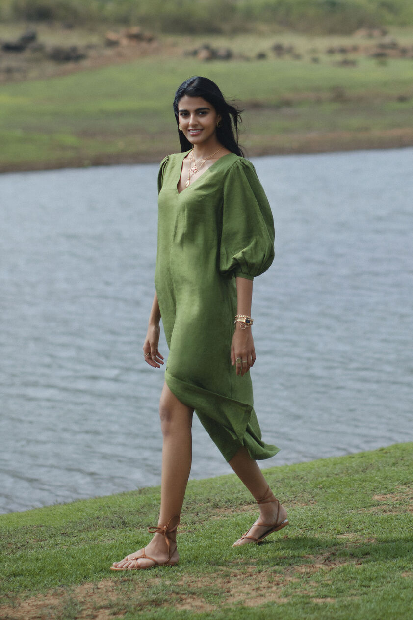Savannah Front Slit Dress - Green, Green, image 2