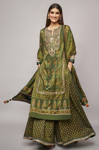 Tarita Ajrakh Sharara Set - Emerald green, Emerald Green, image 1