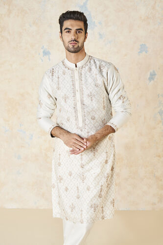 Ainan Embroidered Aari Silk Kurta - Ivory, Ivory, image 5