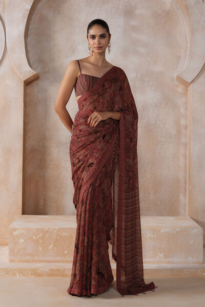 Onerva Chiffon Saree - Pink
