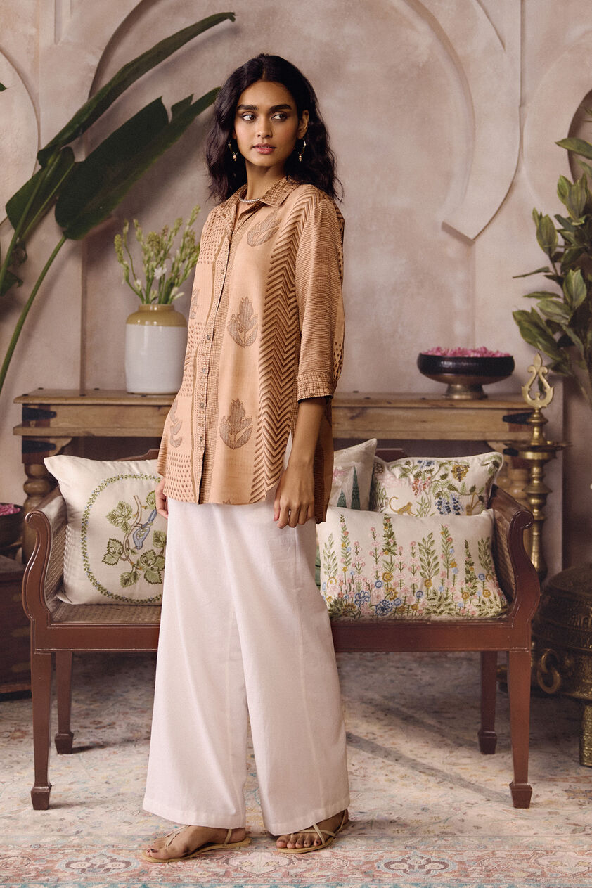 Laguna Hand-block Printed Mul Shirt -  Brown, Brown, image 3