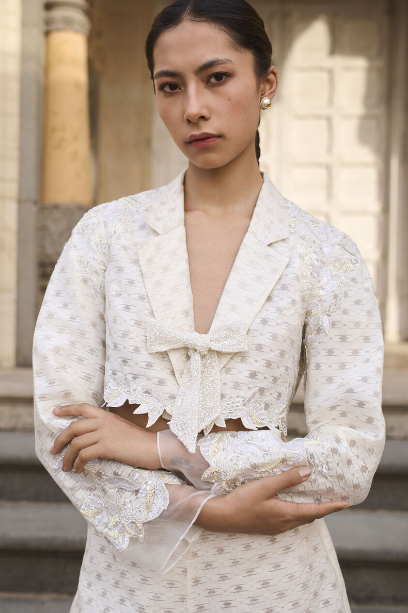 Lunaris Woven Benarasi Co-ord - Ivory, Ivory, image 4