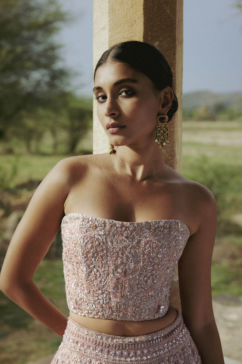 Aavya Embroidered Silk Lehenga - Blush, Blush, image 2