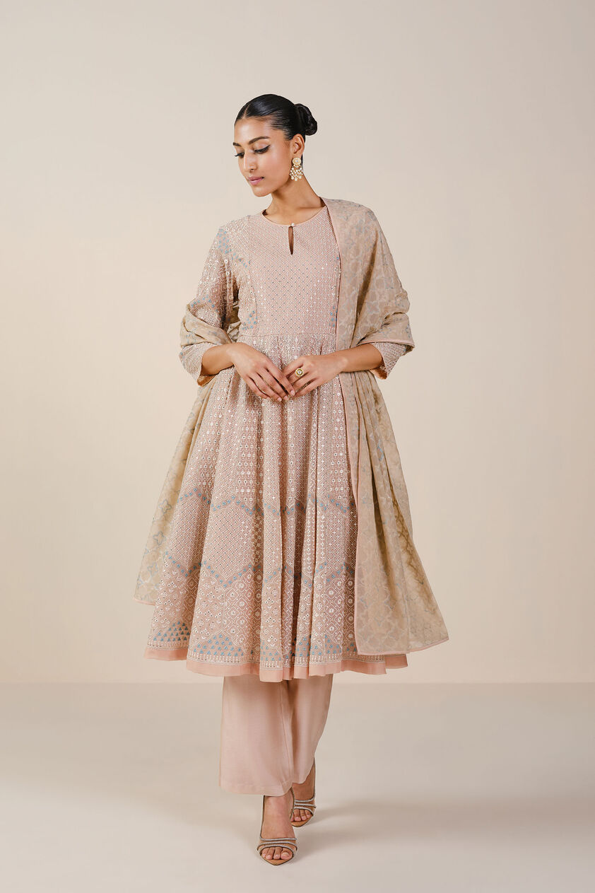 Ryka Embroidered Organza Suit Set - Beige, Beige, image 1