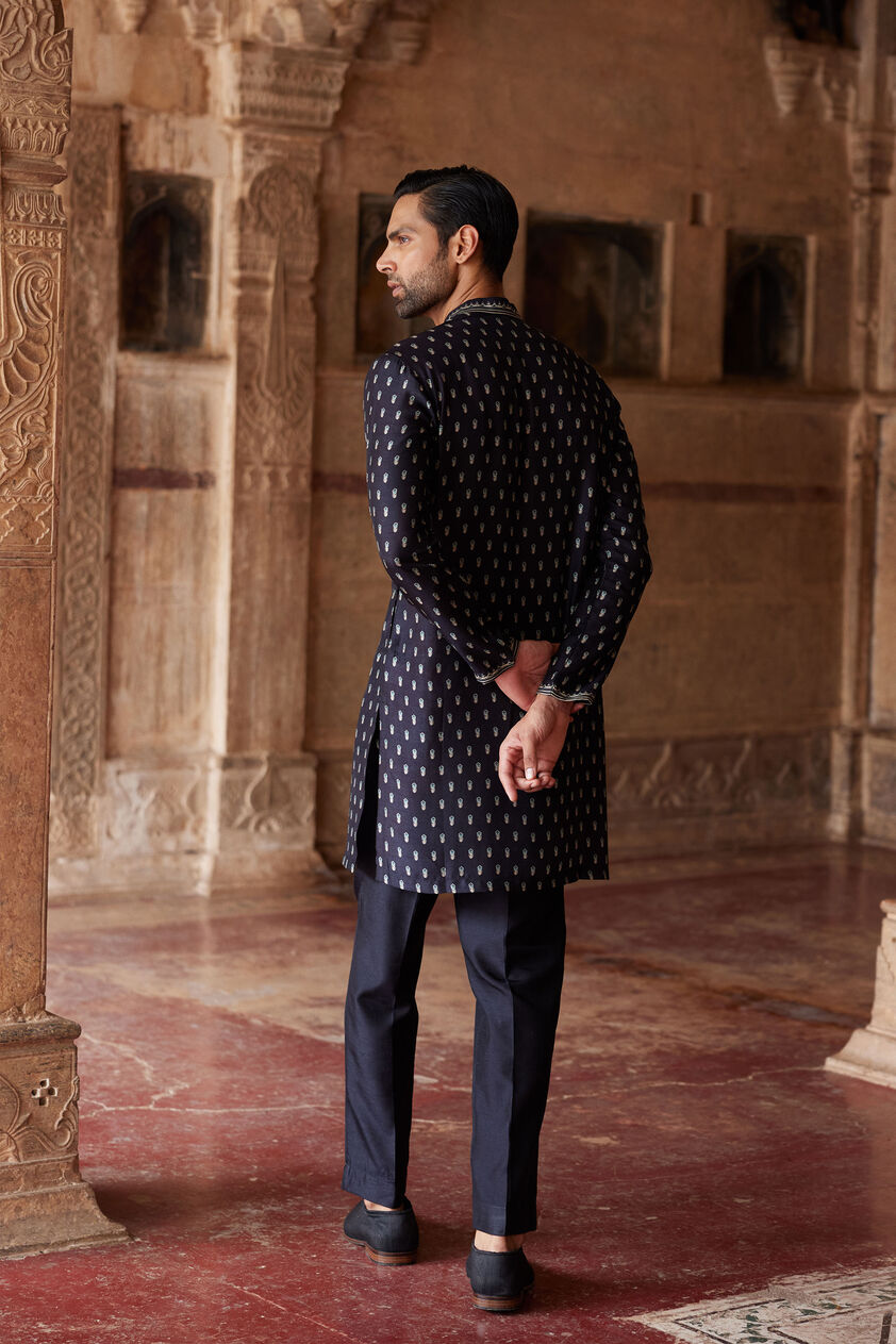 Ashvath Printed Silk Kurta - Black, Black, image 2