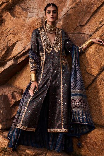 1 - Vamika Ajrakh Sharara Set - Indigo, image 1