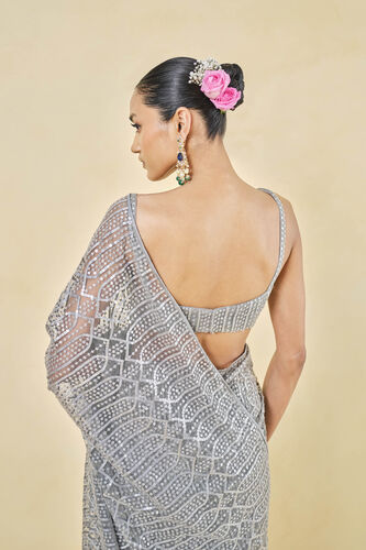 Refa Embroidered Saree - Grey, Grey, image 5