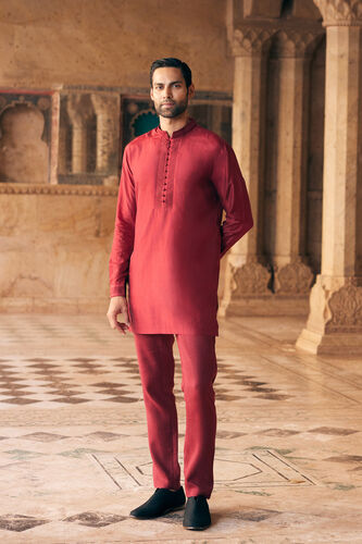 Tuhin Silk Kurta - Maroon, Maroon, image 1