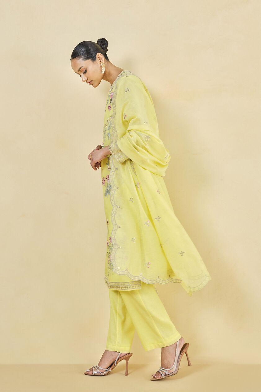 Melisma Embroidered Mul Suit Set - Yellow, Yellow, image 3