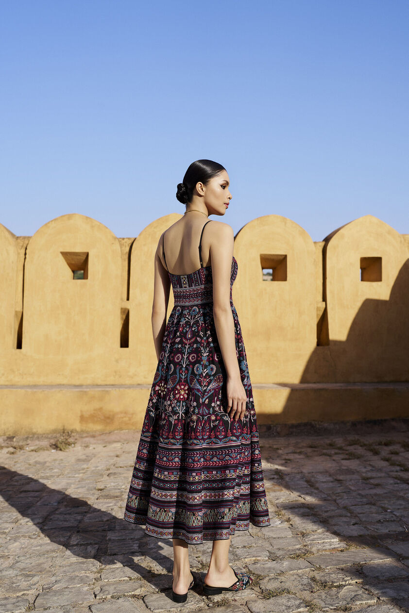 Starlit Serenade SEWA Hand-embroidered Silk Dress - Black, Black, image 2