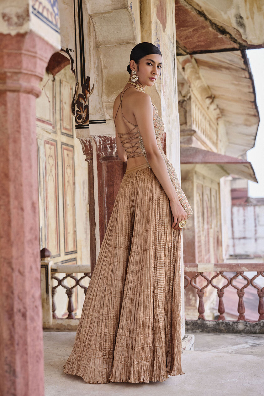 Naushaba Embroidered Sharara Set - Gold, Gold, image 3