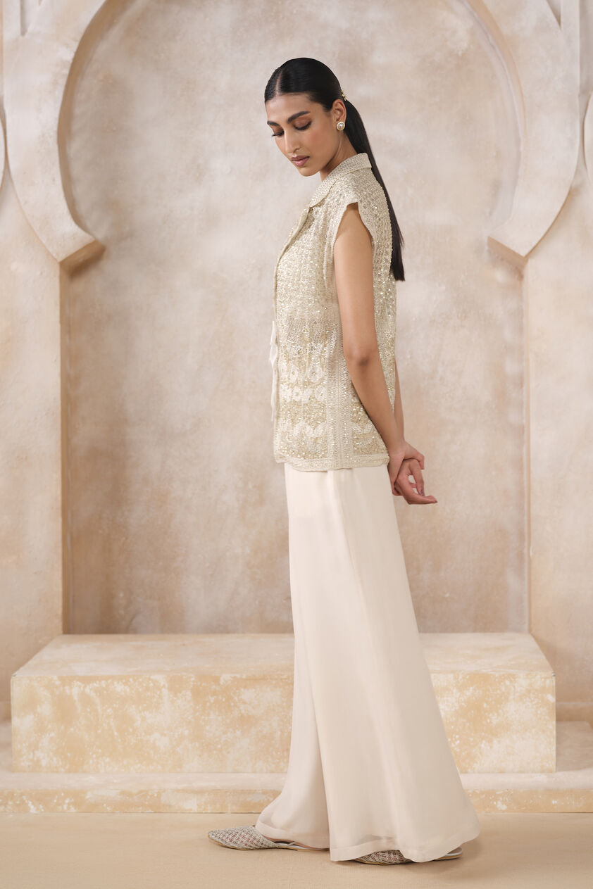 Arlen Embroidered Silk Pant Set - Ivory, Ivory, image 3