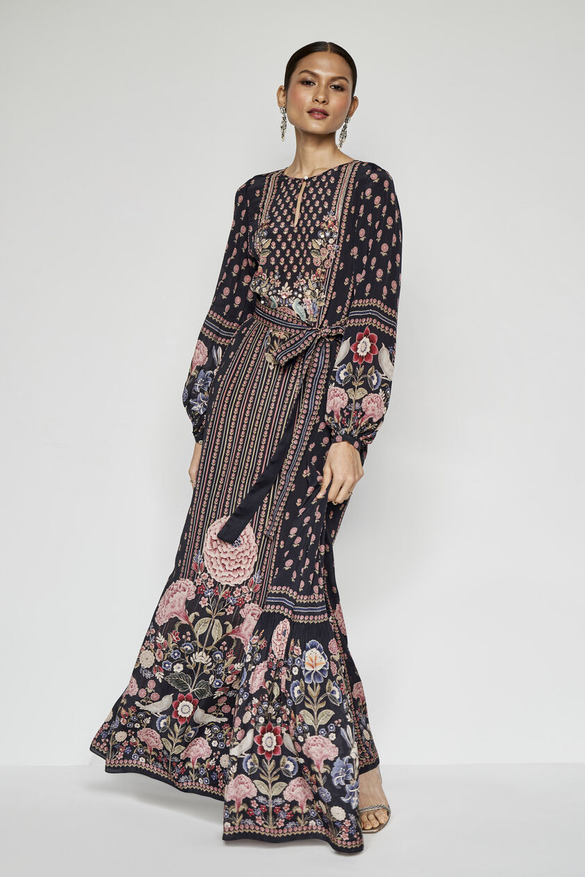 Isbah Embroidered Kaftan - Black, Black, image 3