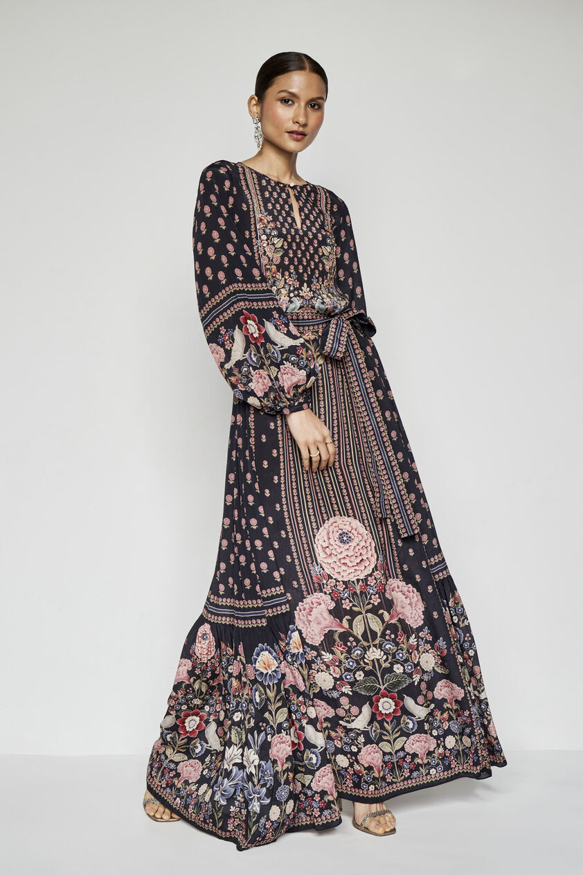 Isbah Embroidered Kaftan - Black, Black, image 1