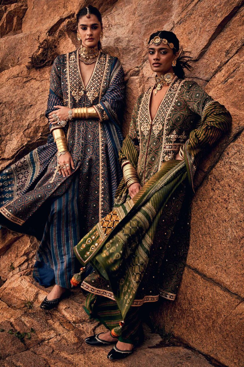 2 - Vamika Ajrakh Sharara Set - Indigo, image 2