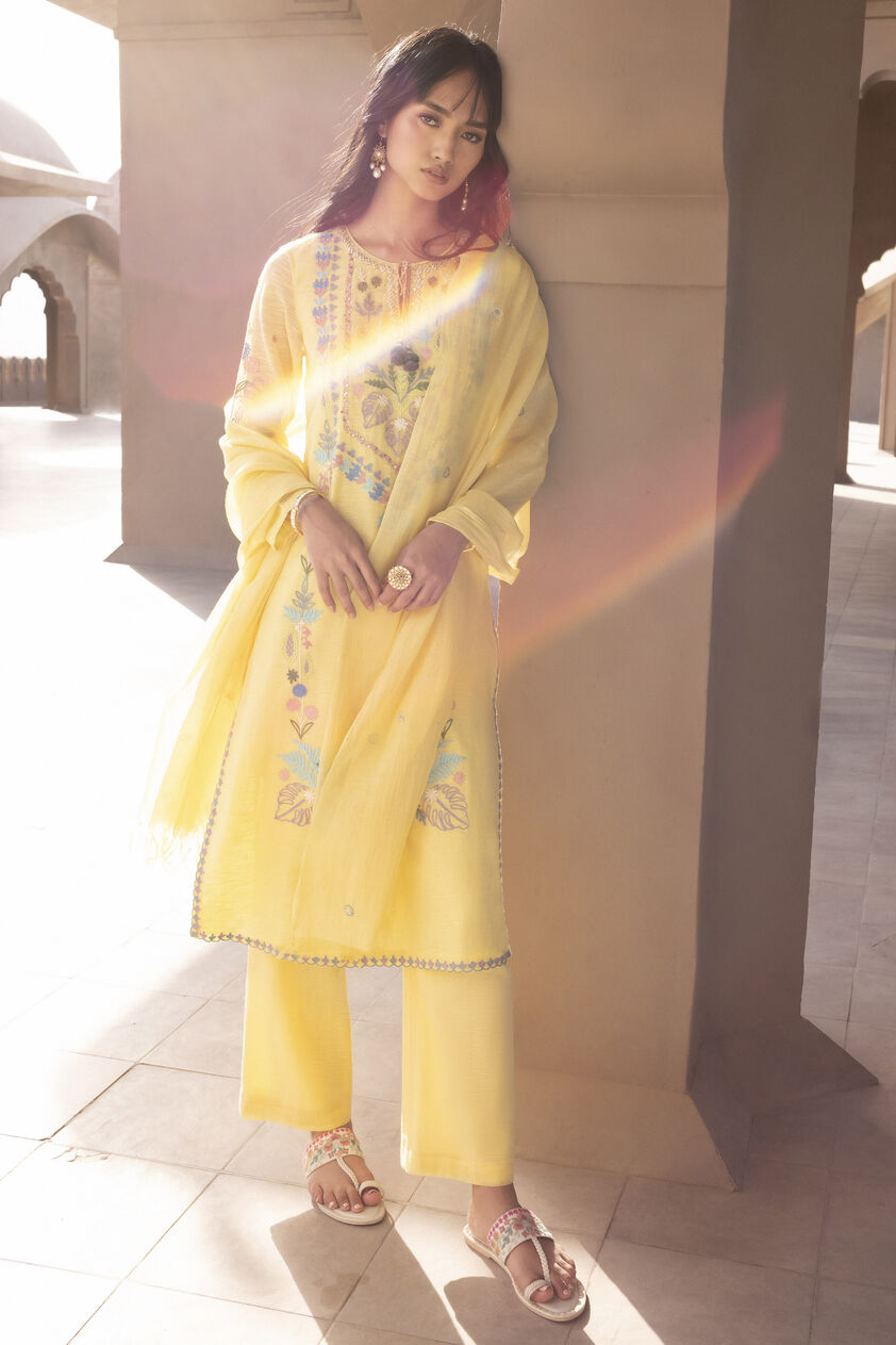 1-Yellow kurta set, image 1