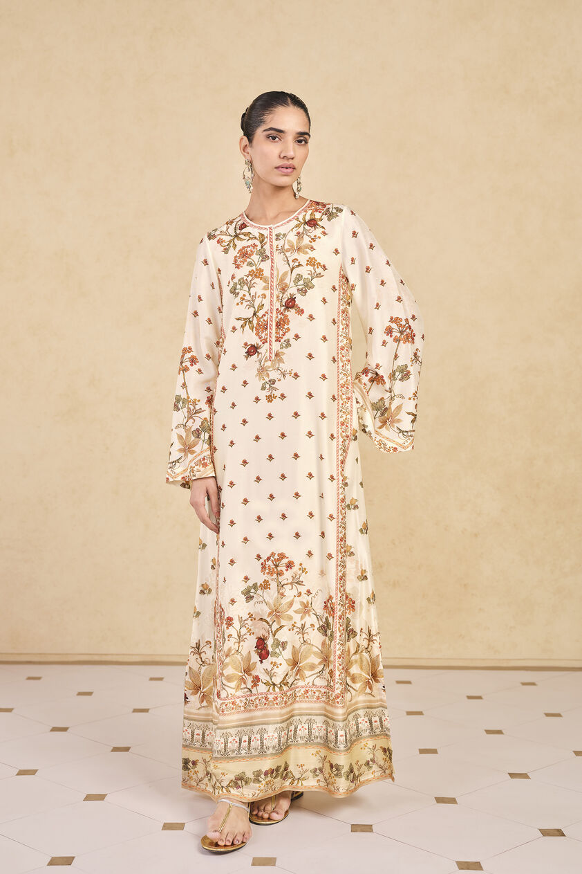 Dykuma Printed Silk Kaftan - Ivory, Print, image 1