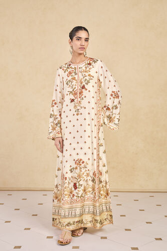 Dykuma Printed Silk Kaftan - Ivory, Print, image 1