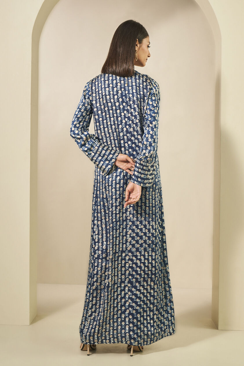Taara Embroidered Hand-block Printed Kaftan - Blue, Blue, image 5