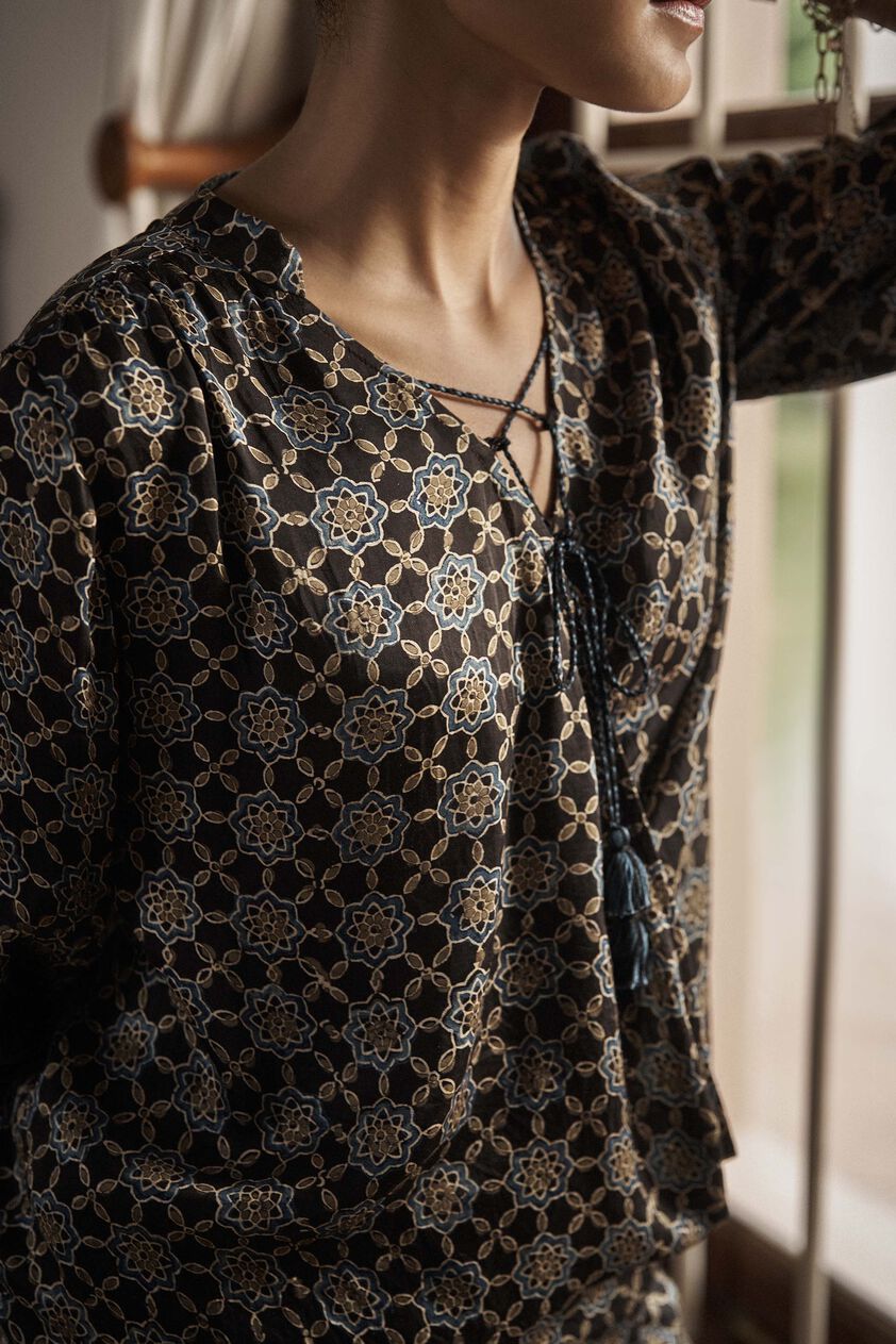 Relax Ajrakh Hand-block Printed Coord - Black, Black, image 4