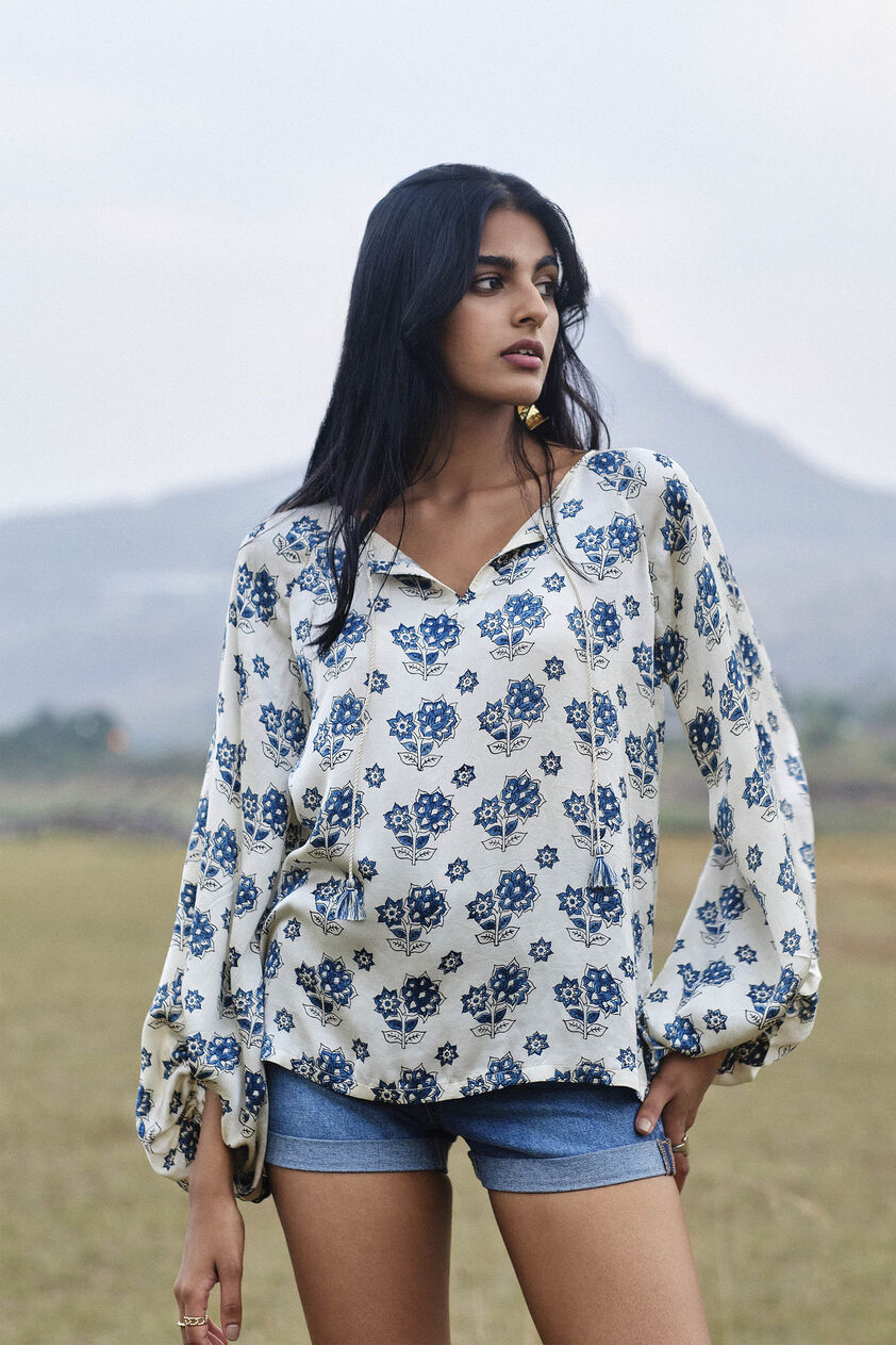 Bloom Drawstring Top - Ecru, Ecru, image 2