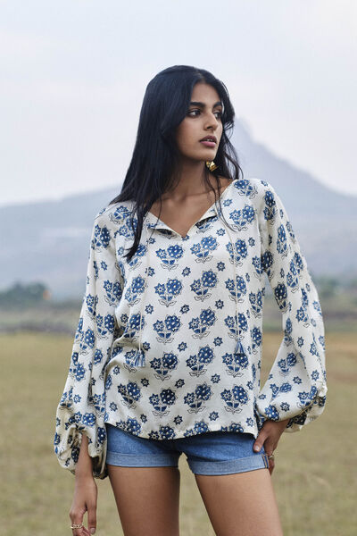 Bloom Drawstring Top - Ecru