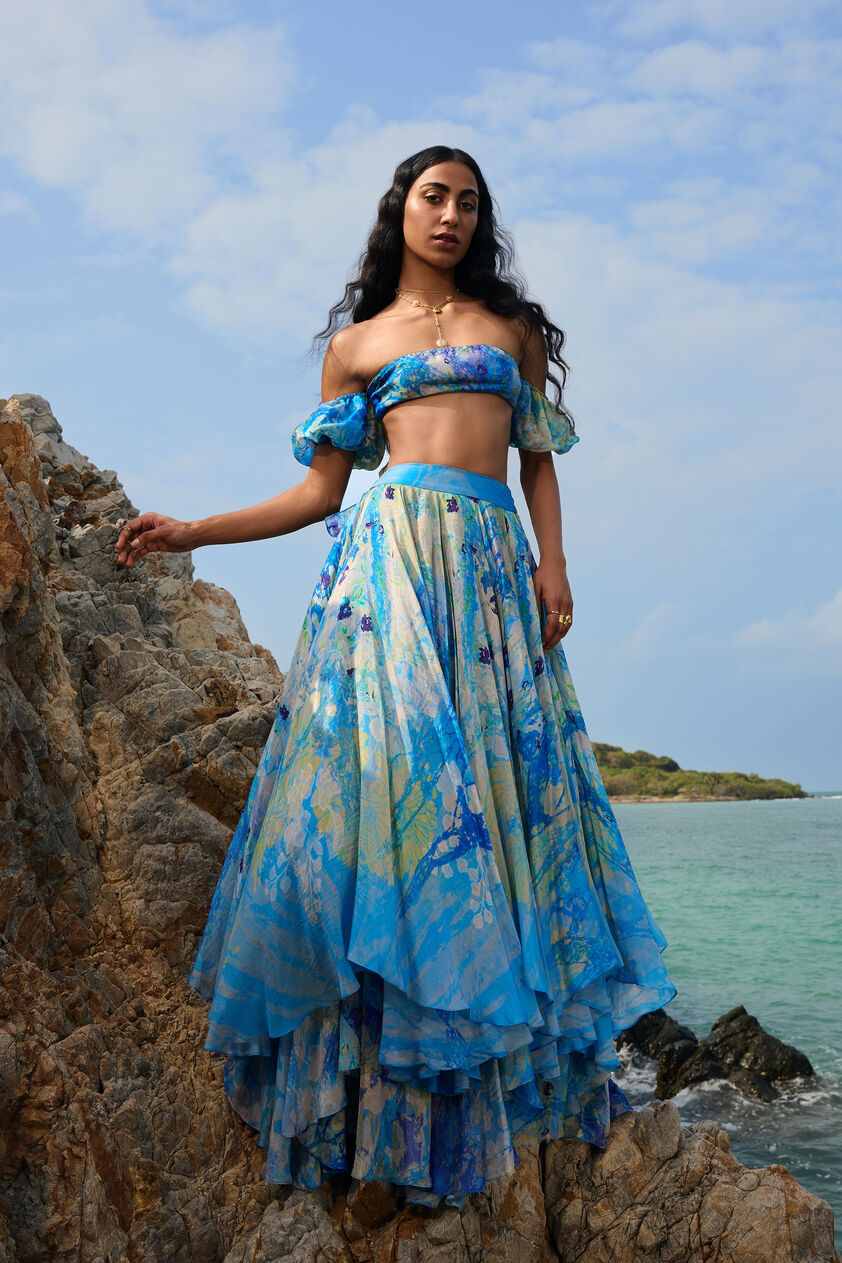 Chatoyante Organza Asymmetrical Skirt Set - Blue, Blue, image 1
