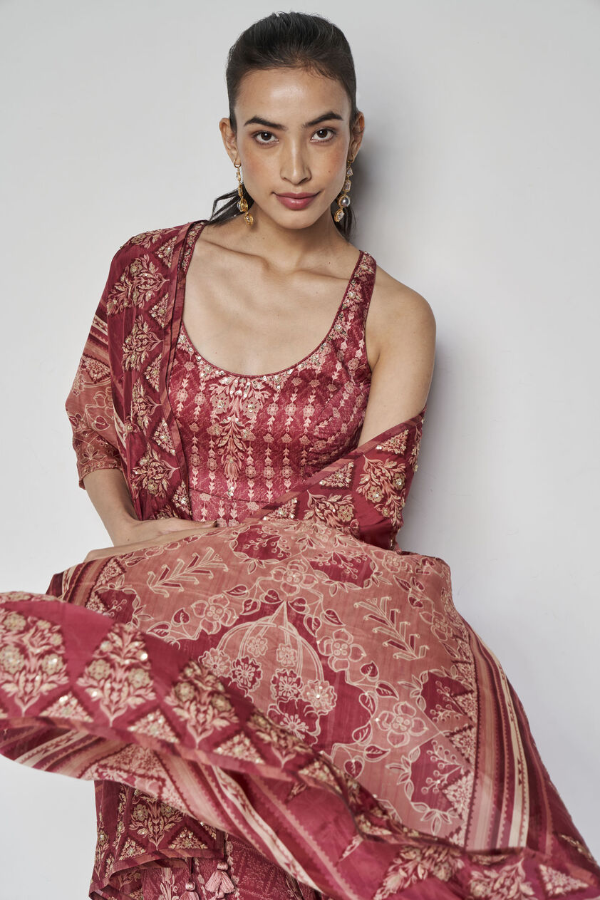 Demilune Anarkali Set - Wine, Ruby, image 6