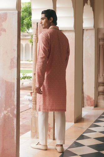 Faaris Handwoven Benarasi Silk Kurta - Blush, Blush, image 2