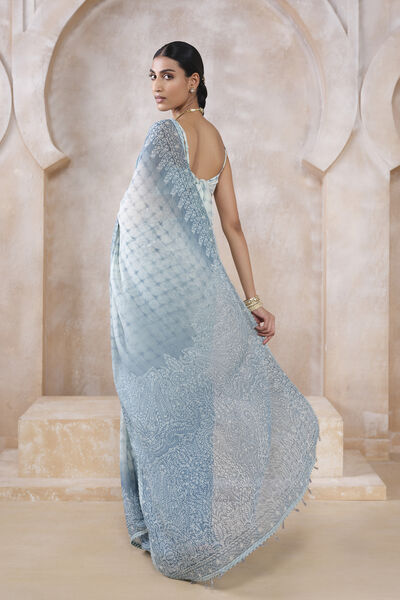 Midori Sequin Chiffon Saree - White