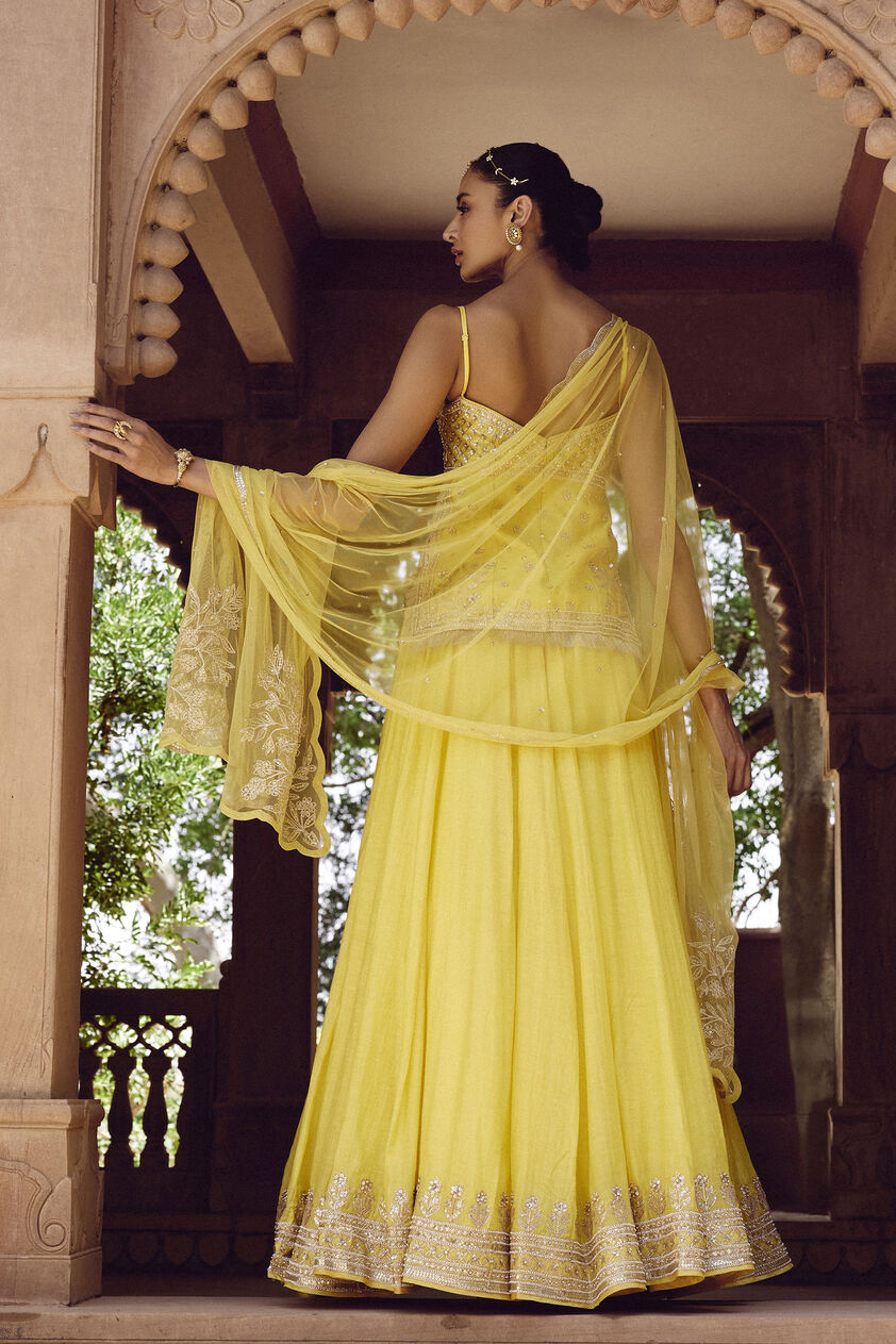 Srika Gota Patti Mul Skirt Set - Yellow, Yellow, image 2