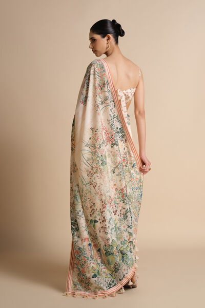 Komakal Printed Silk Saree - Ivory