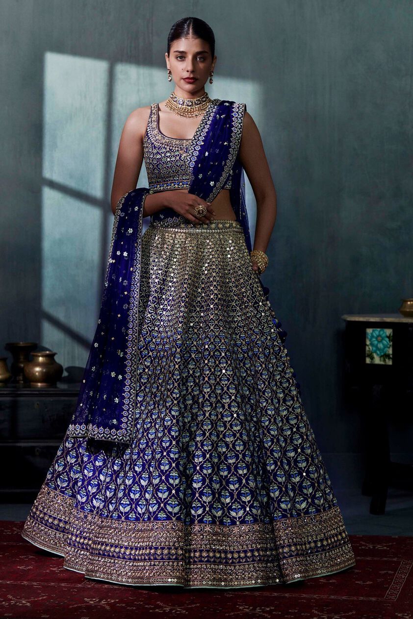 Pranja Lehenga Set - Navy Blue, Navy Blue, image 1