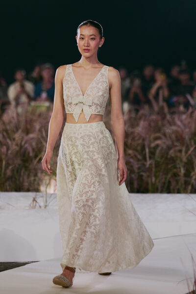 Fawn Woven Benarasi Silk Skirt Set - Ivory