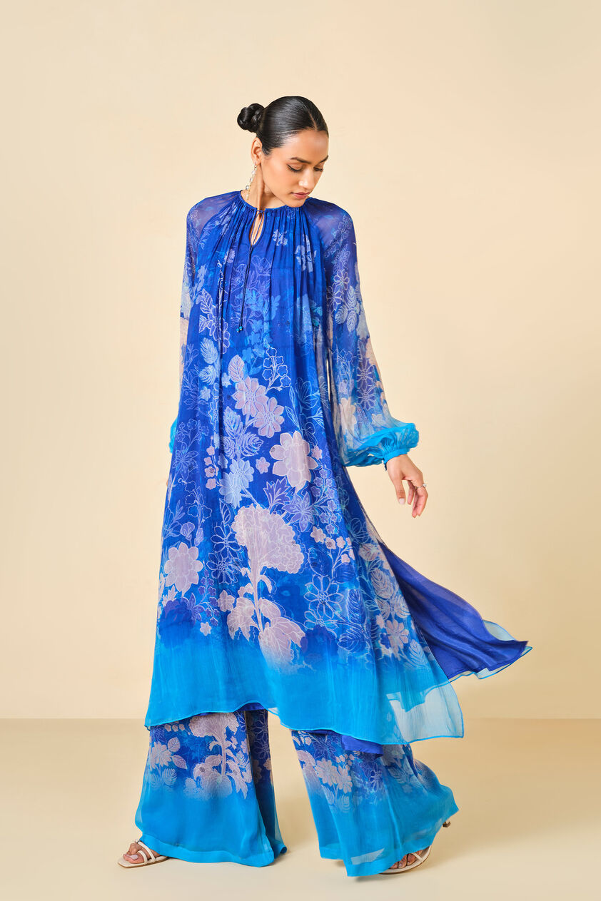 Out Of The Blue Chiffon Kurta Set - Indigo, Indigo, image 4