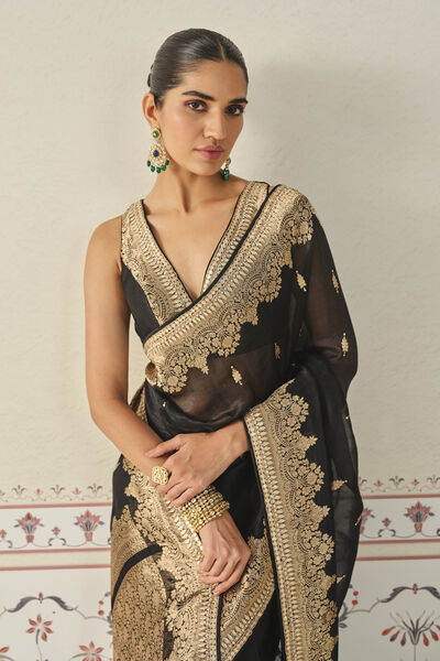 Samera Handwoven Benarasi Silk Saree - Black