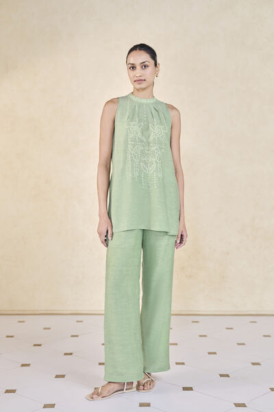 Daylily Handcrafted Bandhani Linen Co-ord - Sage