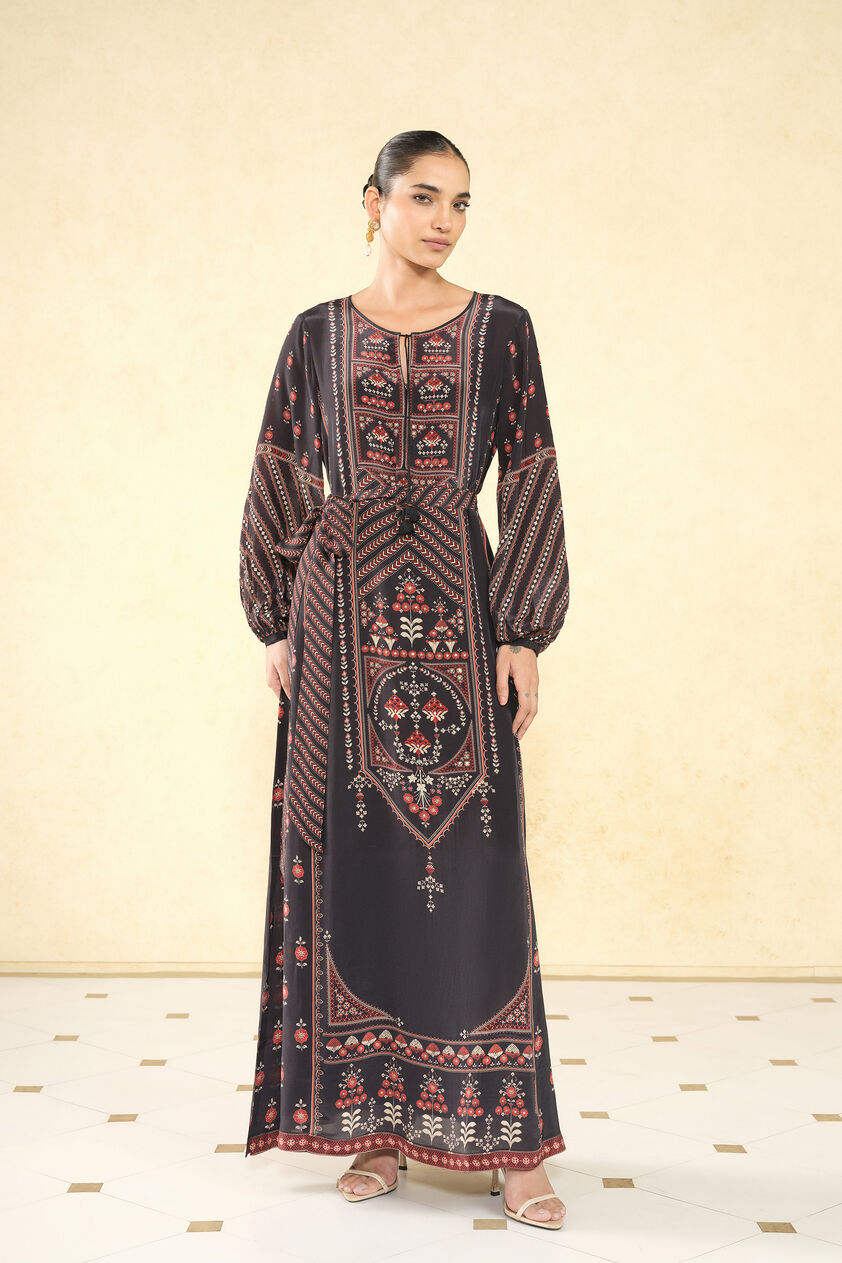 Aksum Prnted Kaftan - Black, Black, image 1