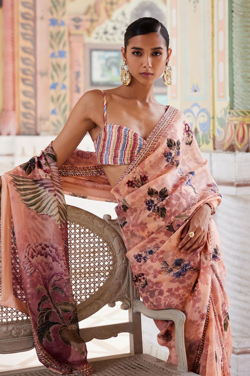 Itra Saree - Peach, Peach, image 4