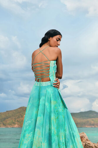 Cadenza Georgette Asymmetrical Skirt Set - Aqua, Aqua, image 7