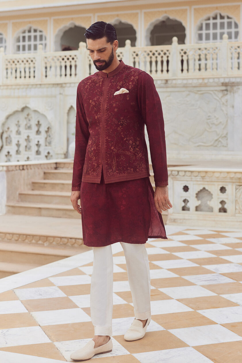 Sohum Silk Nehru Jacket - Wine, Wine, image 1