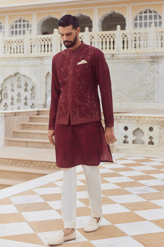 Sohum Silk Nehru Jacket - Wine, Wine, image 1
