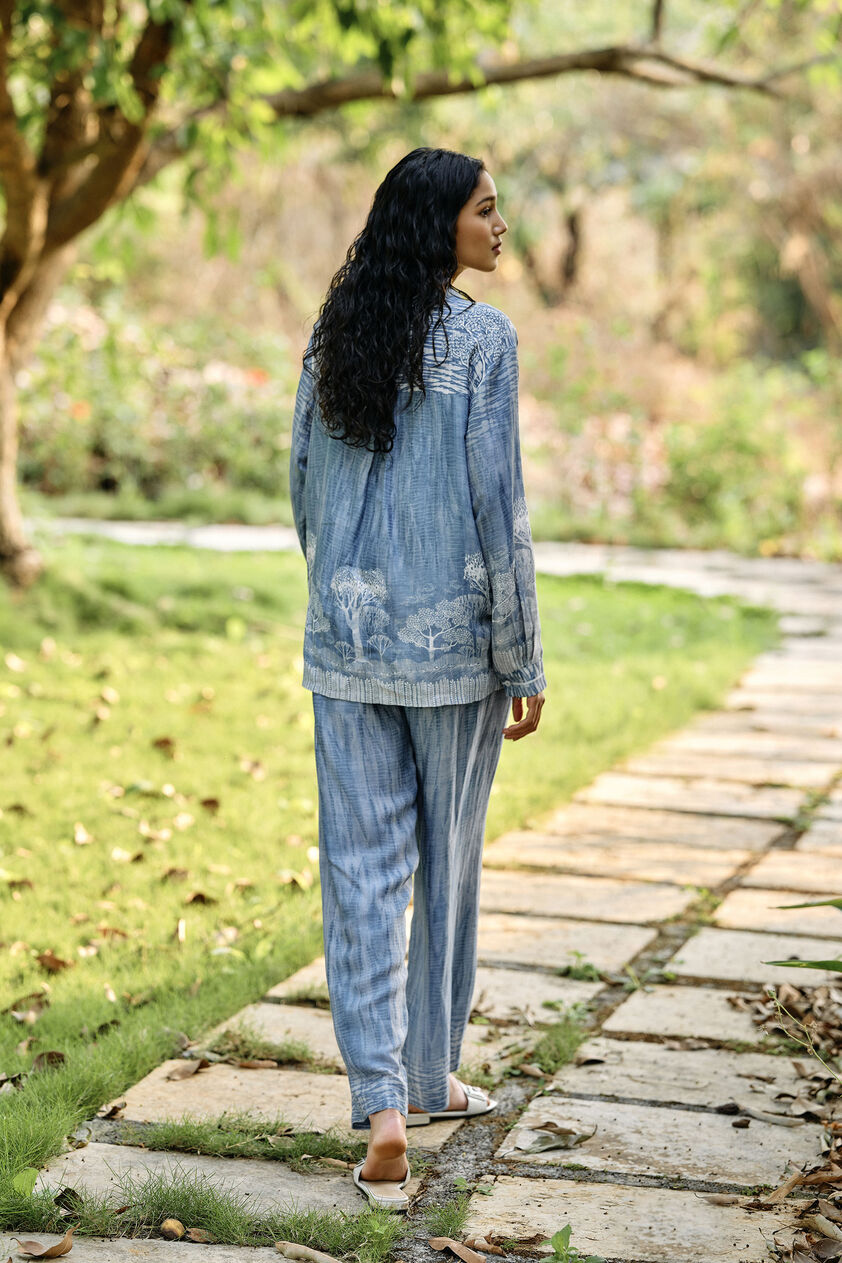 Creek Hand-embroidered Chikankari Linen Coord - Blue, Blue, image 2