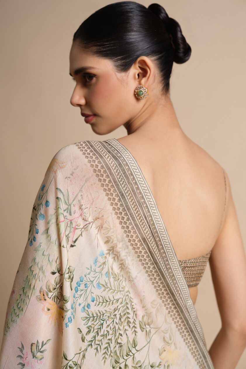 Romney Printed Saree - Natural, Natural, image 4