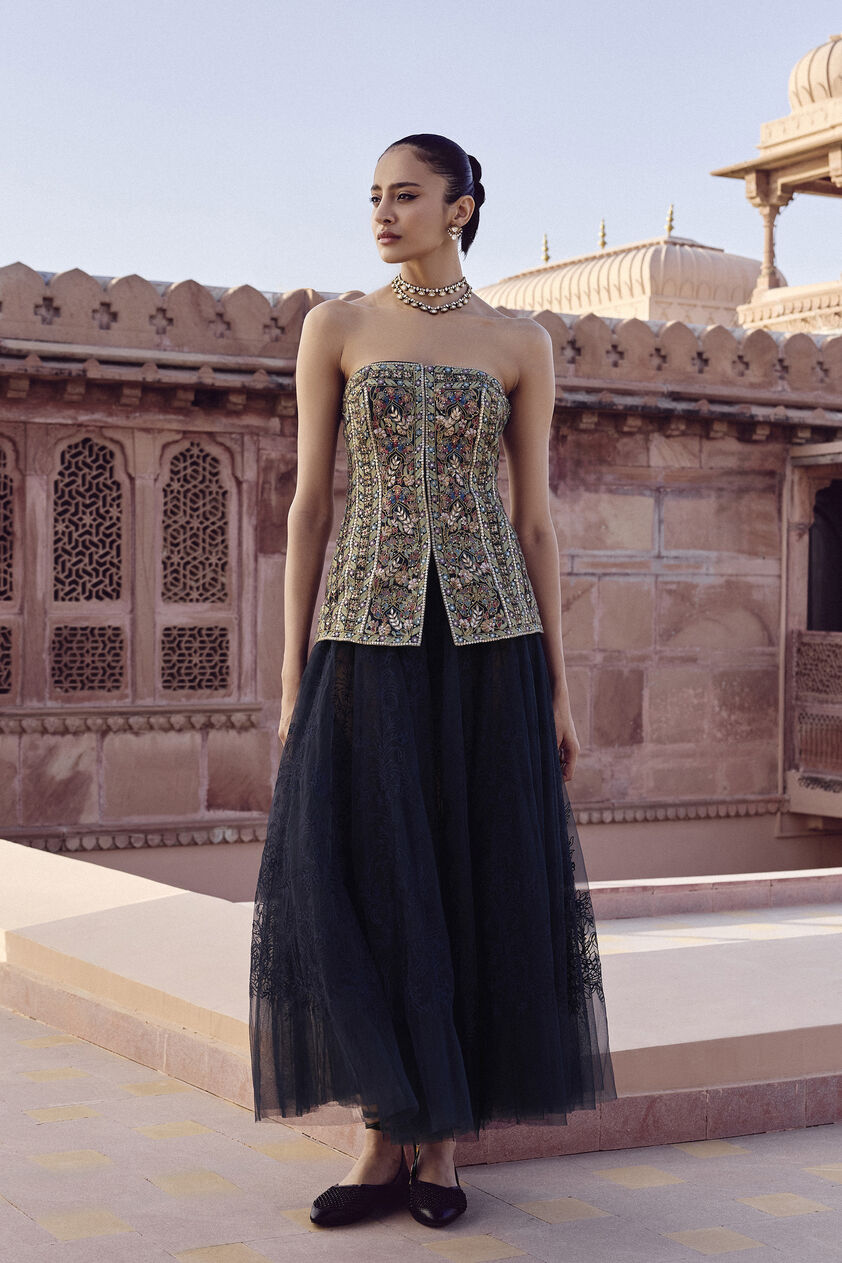 Alesha Embroidered Skirt Set - Navy Blue, Navy, image 1