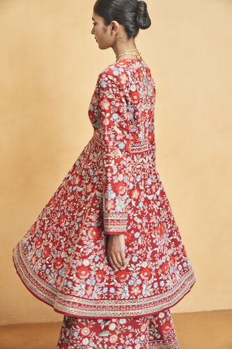 Floral Ballad Embroidered Zardozi Silk Kurta Set - Red, Red, image 6